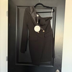 Miss Circle “Keep One Up” Black Crepe Tuxedo Blazer Dress
